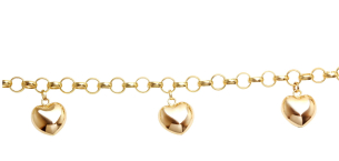 Pulseira Portuguesa com Cinco Corações Ouro 18k