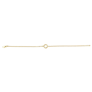 Pulseira Malha Bailarina com Círculo Cravejado Ouro 18k