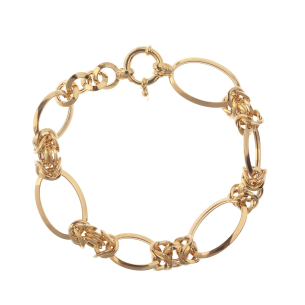 Pulseira Elos Ovais Entrelaçados e Navete Ouro 18k