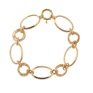 Pulseira Elos Ovais Estilizados e Navete Ouro 18k