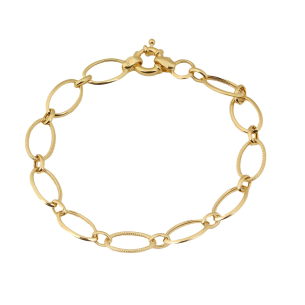 Pulseira Elos Navete Liso/Fosco Ouro 18k