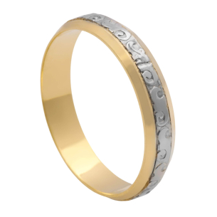Aliança Reta Trabalhada com Ouro Branco Ouro Branco 18k