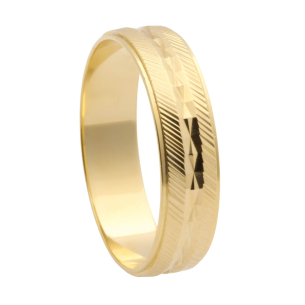Aliança Reta Diamantada 4.9mm Ouro 18k