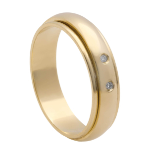 Aliança Giratória com Duas Pedras de Zircônia Ouro 18k