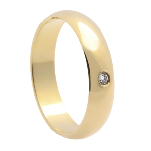 Aliança Comfort 5mm com 1 Zircônia Ouro 18k