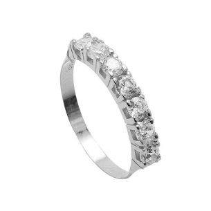 Anel Meia Aliança com Diamantes de 10 pontos Ouro Branco 18k