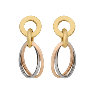 Brinco Tricolor com Elos em Ouro 18k