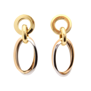 Brinco Mix de Elos Pendurados Tricolor Ouro 18k
