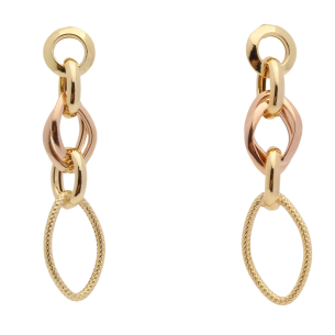 Brinco Mix de Elos Redondo e Navete com Ouro Vermelho Ouro 18k