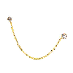 Brinco e Piercing Ponto de Luz Duplo Ouro 18k