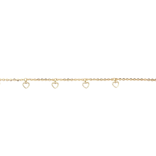 Pulseira Malha Bailarina com Berloques de Coração 19,5cm Ouro 18k