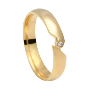Aliança Comfort Lisa com Detalhe no Aro e Pedra Ouro 18k
