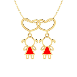 Pingente Canga Coração Duplo Duas Meninas Ouro 18k