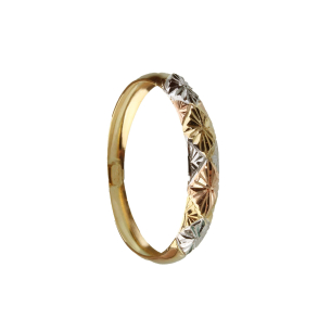 Anel Aparador Três cores Diamantado Aro Liso Ouro 18k