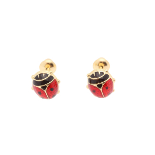 Brinco Baby Joaninha Vermelha Ouro 18k