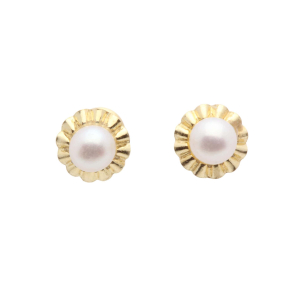 Brinco Baby Flor com Pérola 2.9mm Ouro 18k