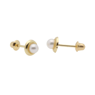 Brinco Baby Rococó Perola 3mm Ouro 18k