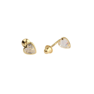 Brinco Baby Coração Cristal Branco Ouro 18k