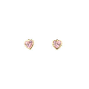 Brinco Baby Coração Cristal Rosa Ouro 18k