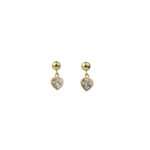 Brinco Baby Coração Cristal Pendurado Branco Ouro 18k