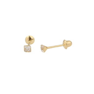 Brinco Baby Quadradinho Branco Ouro 18k