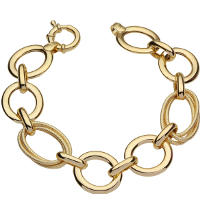 Pulseira Mix de Malhas com Elos Lisos e Trabalhados 20cm Ouro 18k