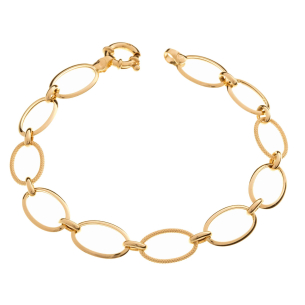 Pulseira Mix de Malhas Ovais Lisas e Trabalhadas 19cm Ouro 18k