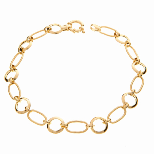 Pulseira Mix de Malhas Elo Oval e Redondo 19cm Ouro 18k