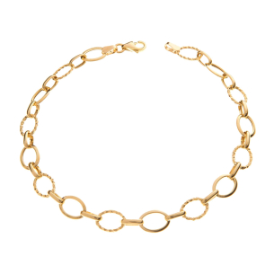 Pulseira Mix de Elos Ovais Trabalhados 19,50cm Ouro 18k
