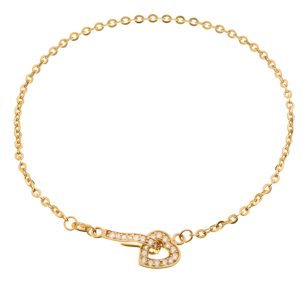 Pulseira Bailarina com Coração no Fecho 19,5cm Ouro 18k