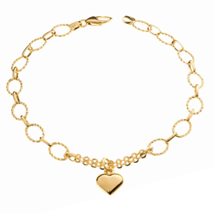 Pulseira Mix de Malhas com Coração Pendurado 19,5cm Ouro 18k