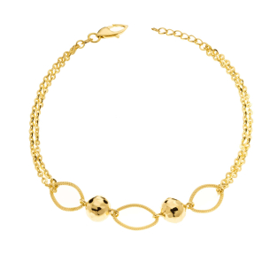Pulseira Mix de Malha Bailarina e Bolas Diamantadas Ouro 18k