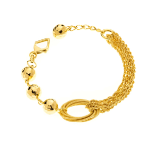 Pulseira Mix de Malhas com Bolas Diamantadas Ouro 18k