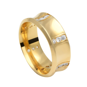 Aliança Comfort com Pedras Ouro 18k