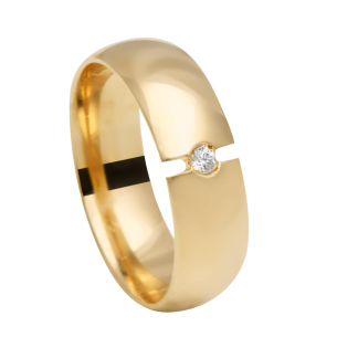 Aliança Comfort 1 Pedra e Aro 6mm Ouro 18k