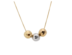 Gargantilha Três Bolas 5mm Diamantada Tricolor 45cm Com Ajuste em 40cm Ouro 18k