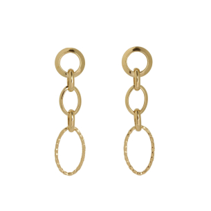 Brinco Elos Ovais Liso e Diamantado Ouro 18k