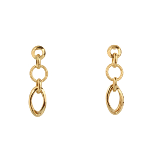 Brinco Elos Redondos e Oval Duplo Ouro 18k