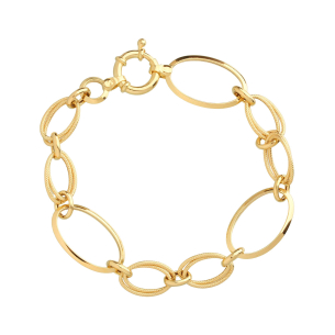 Pulseira Conjunto de Elos Médios Ovais com Mix de Texturas Ouro 18k
