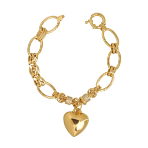 Pulseira Bailarina com Mix de Elos Ovais e Pingentes Ouro 18k