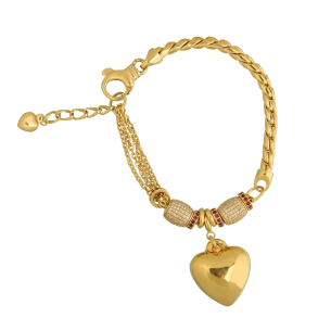 Pulseira Trigo com Bailarina e Pingentes de Coração e Separador Ouro 18k