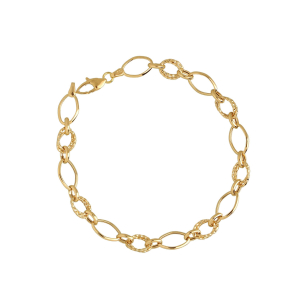 Pulseira Elos Ovais Lisos e Diamantados Ouro 18k