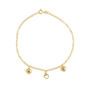 Pulseira Portuguesa Três Corações Ouro 18k