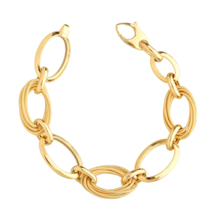 Pulseira Elo Grande Liso e 7 Foscos Ouro 18k