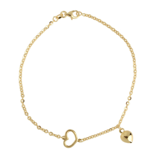 Pulseira Bailarina Coração Vazado e Liso Ouro 18k