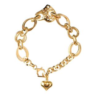 Pulseira Conjunto de Elos com Coração Ouro 18k