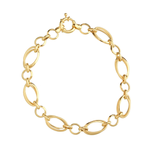 Pulseira Conjunto de Elos Pequenos Ovais com Mix de Texturas Ouro 18k
