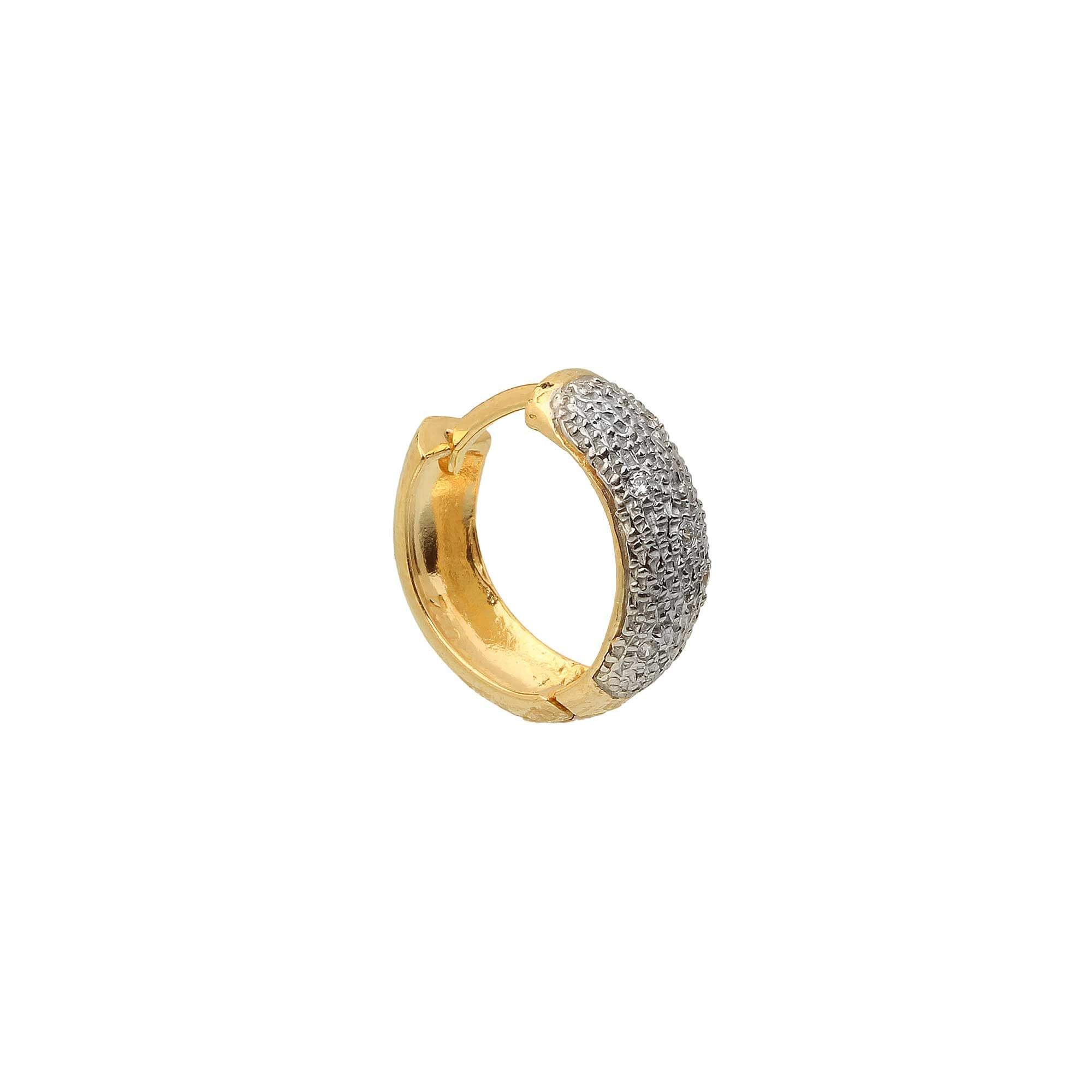 Brinco de Ouro Masculino Argola Média Pavê